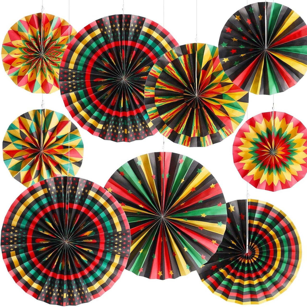 Black History Month Decorations Paper Fans Juneteenth Hanging Paper Fans Kente Ceiling Wall Garland for African American Party Bulletin Board Classroom Decor(18 Pcs,Classic)